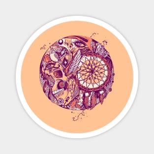 Peach Skull and Dreamcatcher Circle Magnet